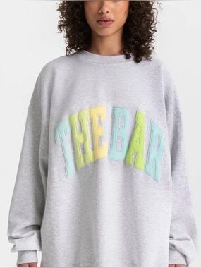 The Bar Light Gray Crewneck Sweatshirt with Pastel Blue, Yellow & Lime Letters